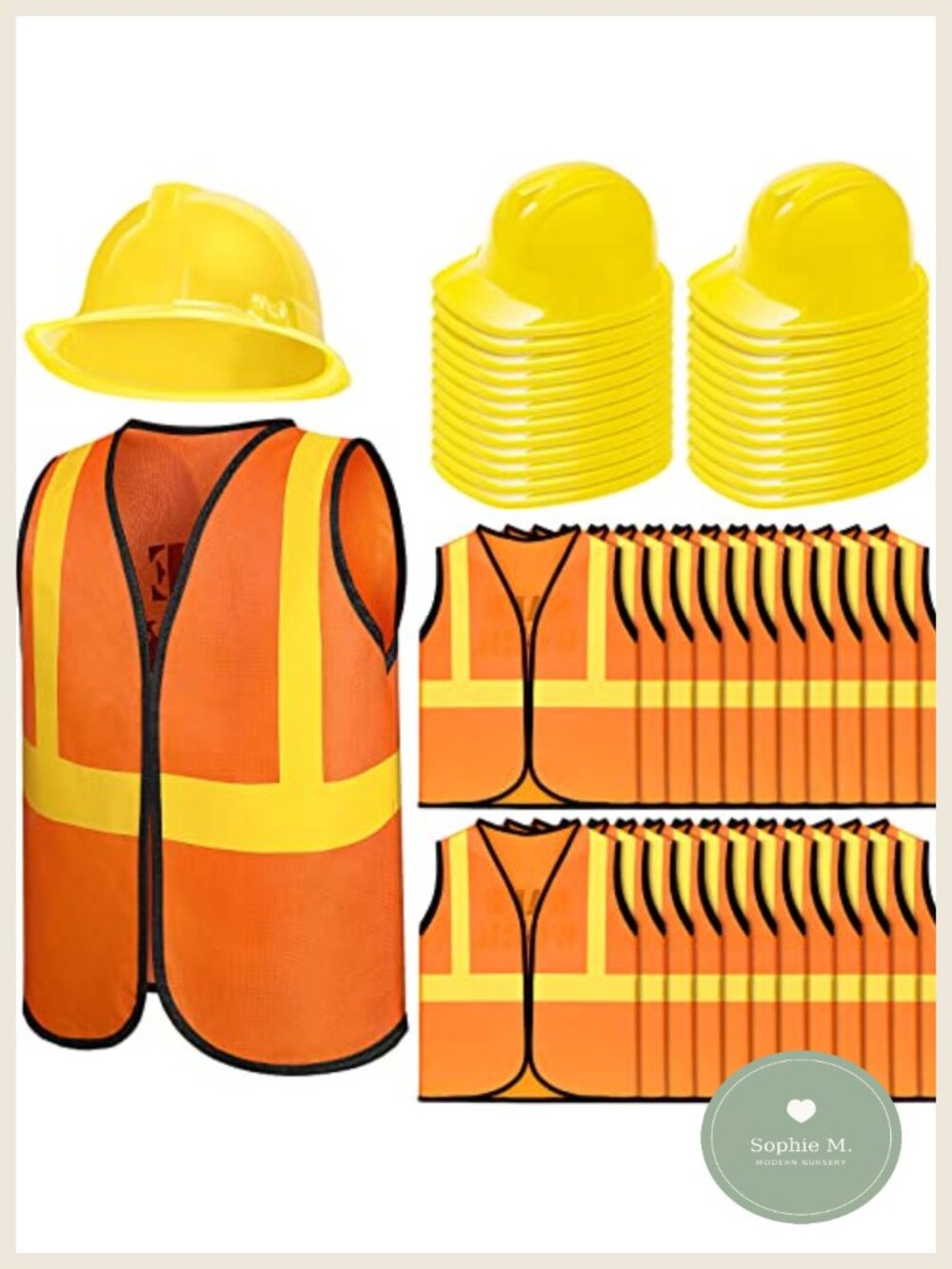 48pc Kids Construction Vest & Safety Hat Party Set Halloween Costume
